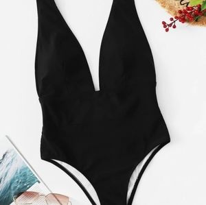 Black plunge swimsuit